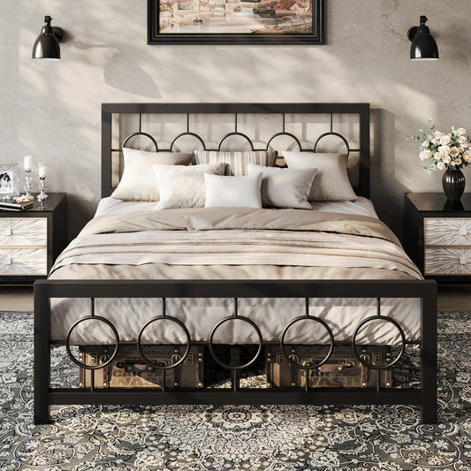 HOOMIC Vintage Metal Platform Bed Frame With Circular Headboard