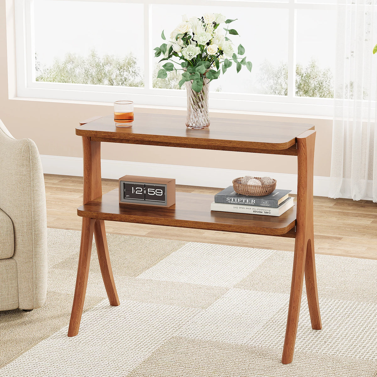 Tribesigns Side Table with Two Tier Storage Shelf