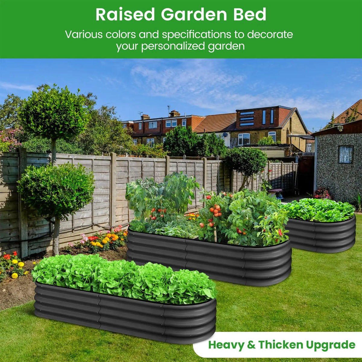 Himiss 2 Pack Galvanized Metal Oval Raised Garden Bed Planter