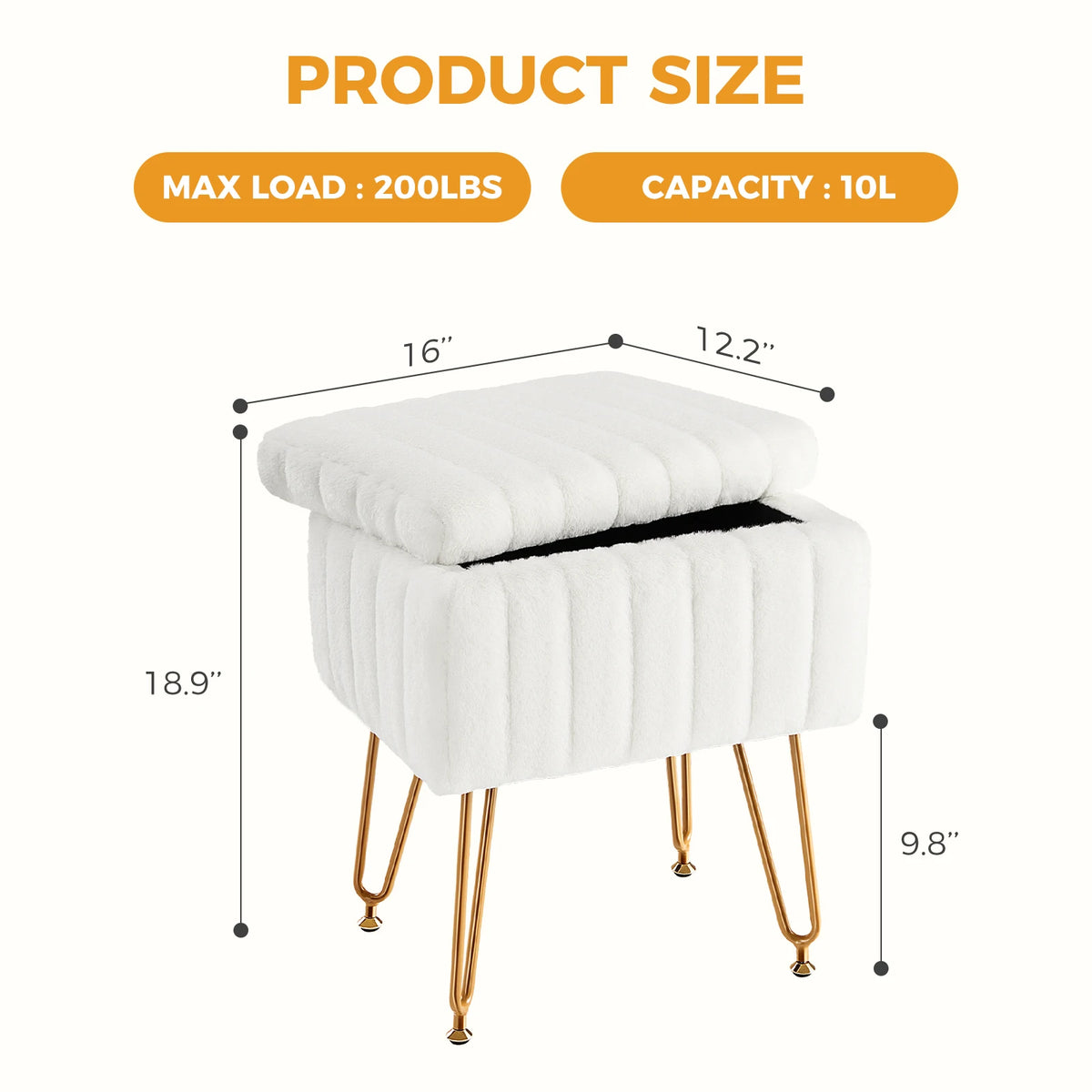 Jhk Faux Fur Modern Padded Ottoman With Four Metal Legs