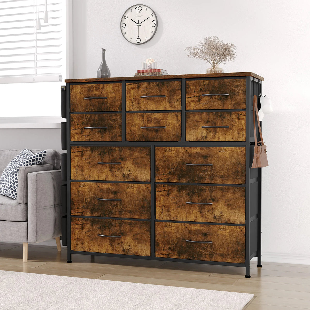 Himiss 12 Drawer Dresser With Metal Frame And Wood Top For Bedroom