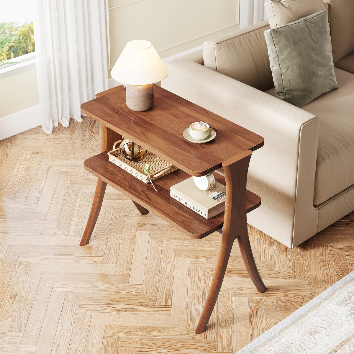 Tribesigns Side Table with Two Tier Storage Shelf