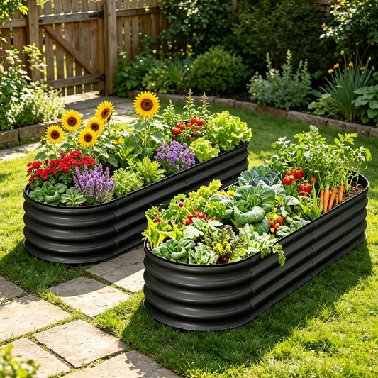 Himiss 2 Pack Galvanized Metal Oval Raised Garden Bed Planter