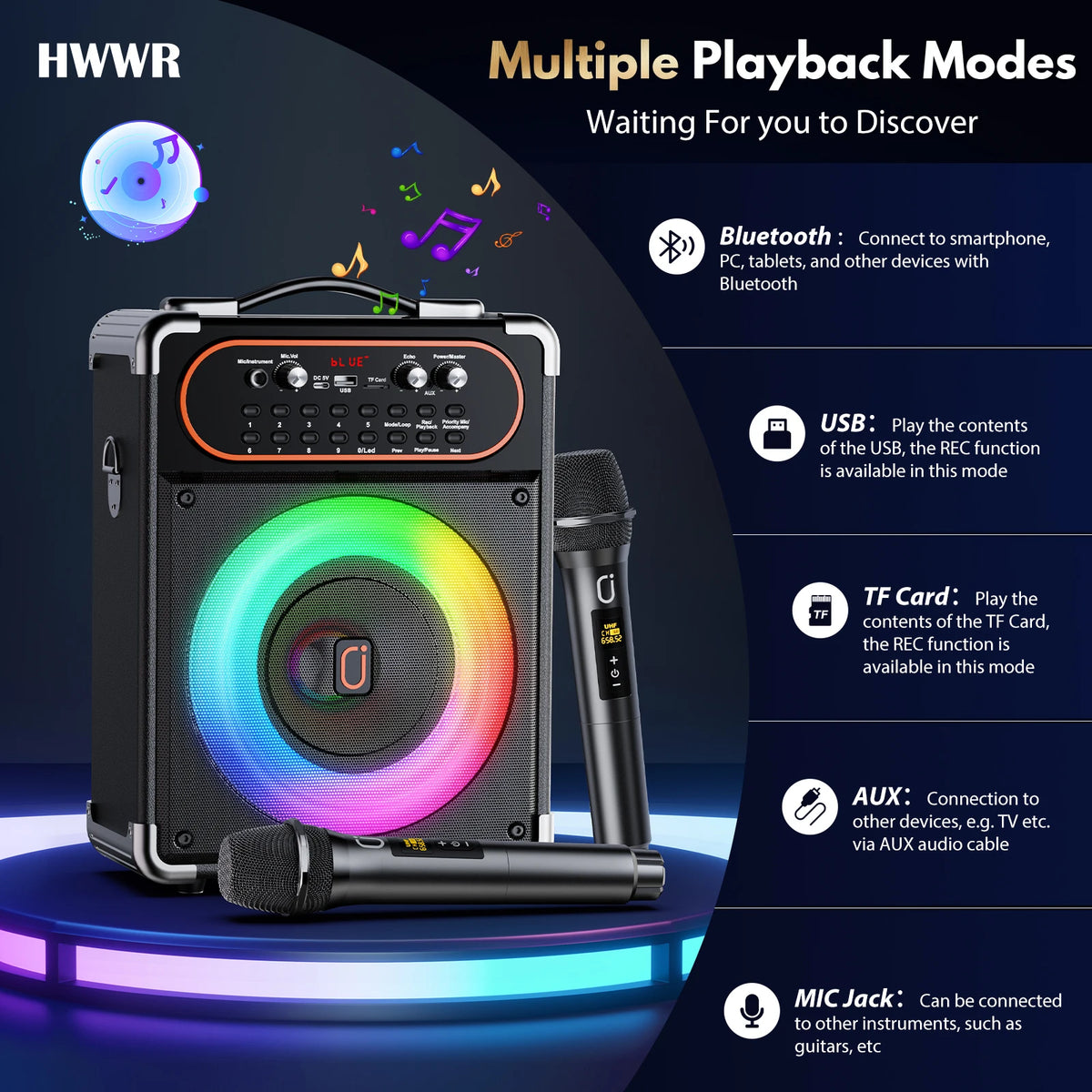 FanFun Portable Karaoke Speaker With Microphones And Bluetooth 5.3