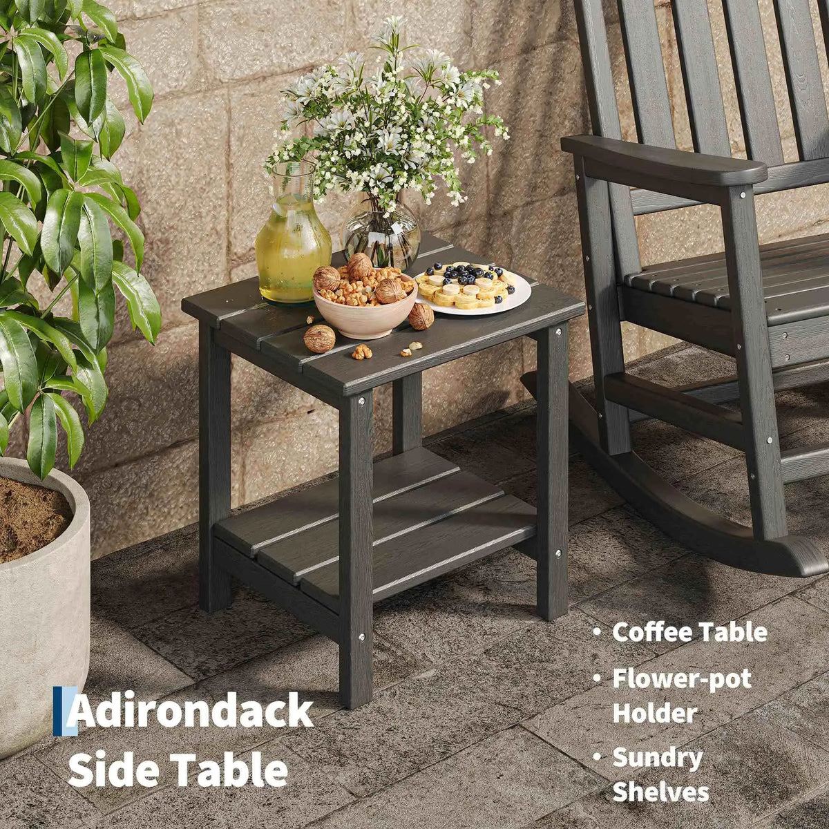 Black HDPE Rocking Chair Set Of 2 With Side Table