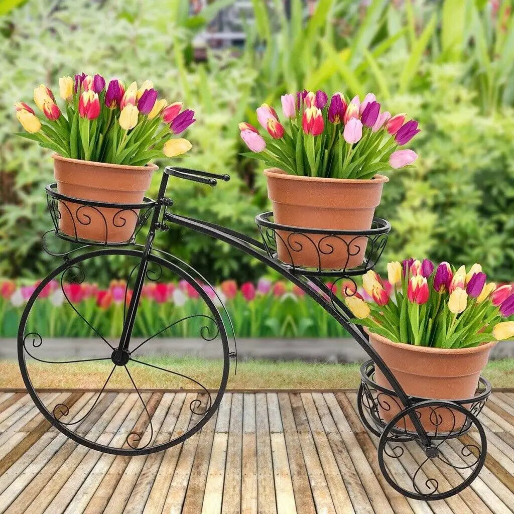Wisfor 3 Tier Bicycle Metal Plant Stand Flower Pot Holder Garden Decor Organizer Rack