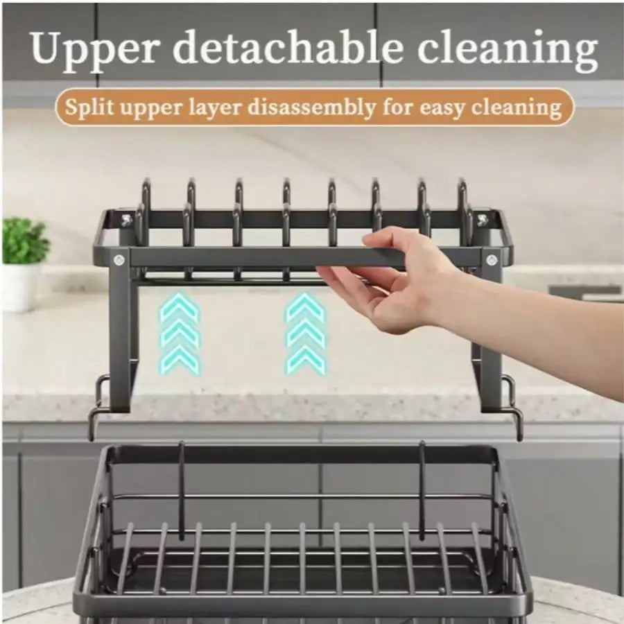 Double Layer Metal Cutlery Rack With Knife And Utensil Holders