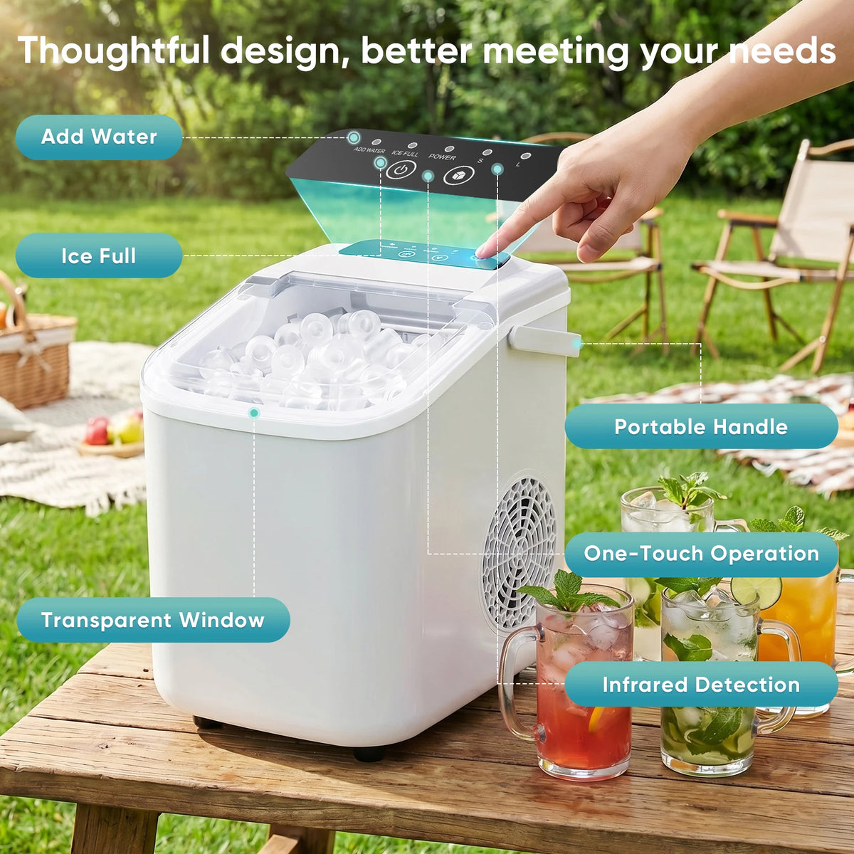 Jhk Portable Countertop Ice Maker With Convenient Carry Handle