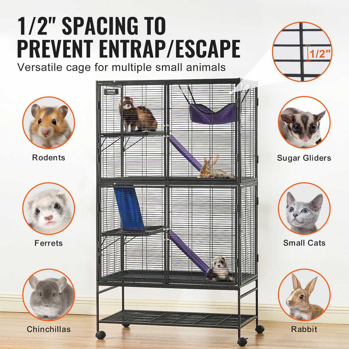 SucceBuy Rolling Metal Small Animal Cage With Four Tier Design