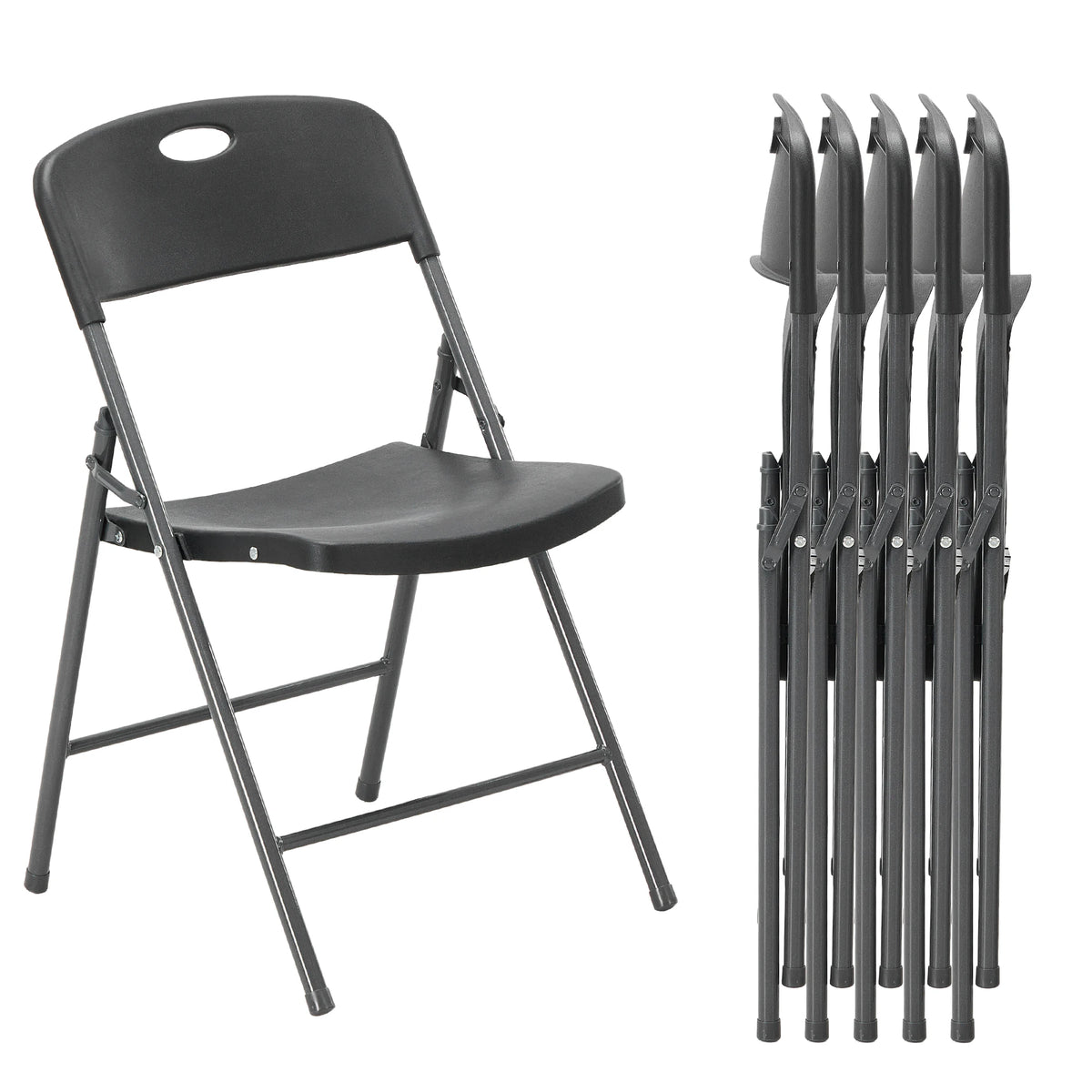 JHK Stackable Folding Chairs Ergonomic Heavy Duty Plastic And Metal For Home Dining