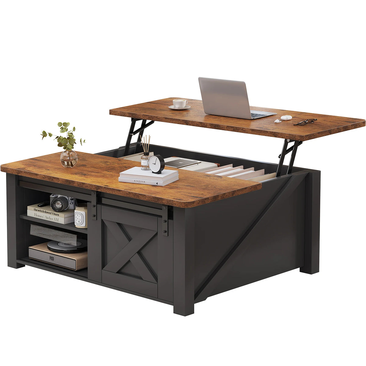 MCQ Wood Lift Top Square Coffee Table With Storage Shelf