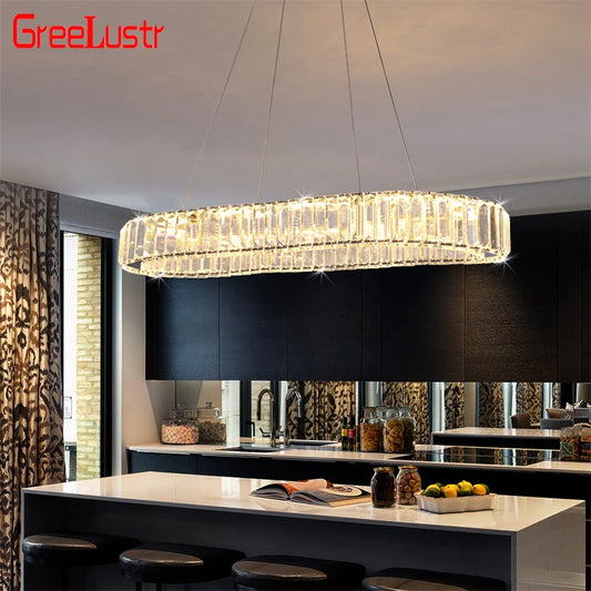 GreeLustr Modern K9 Crystal Oval Ring LED Chandelier