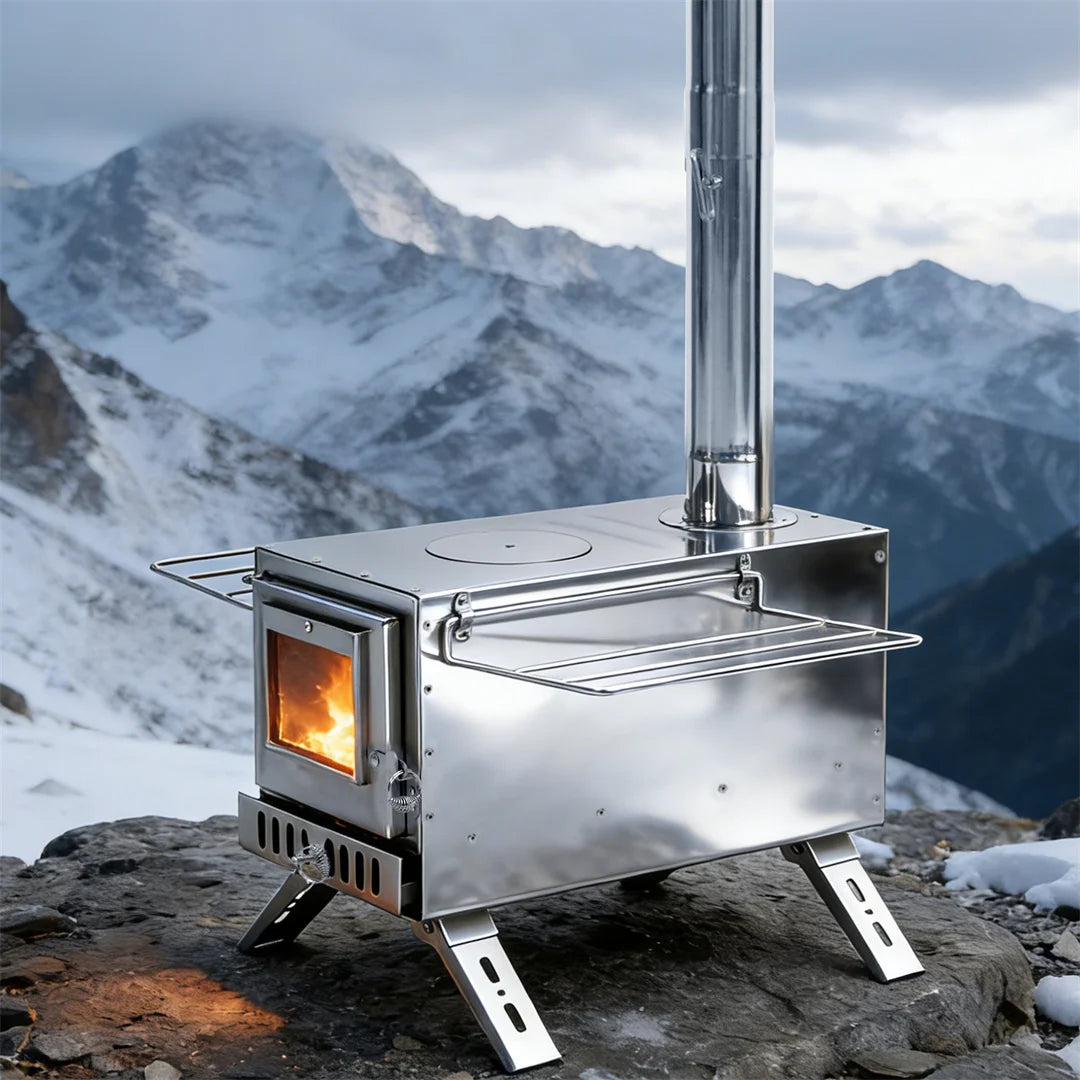 UNHO Stainless Steel Portable Wood Burning Stove With Chimney