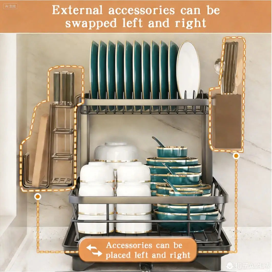Double Layer Metal Cutlery Rack With Knife And Utensil Holders
