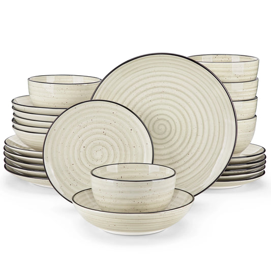 MALACASA Ceramic Dinnerware Set With Handpainted Spiral Design