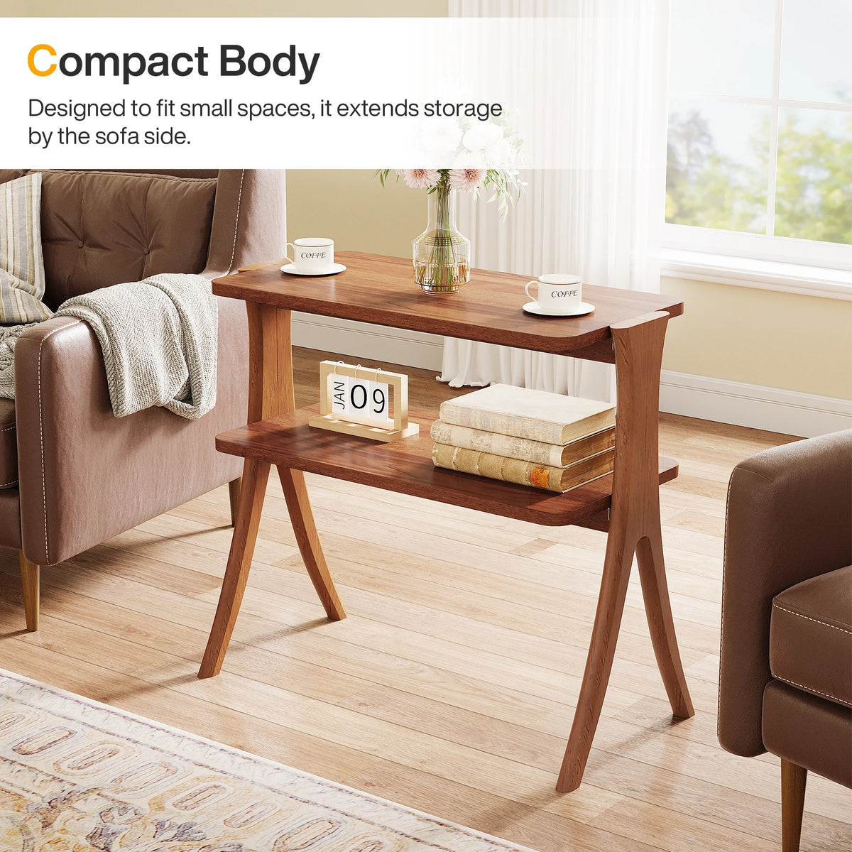 Tribesigns Side Table with Two Tier Storage Shelf