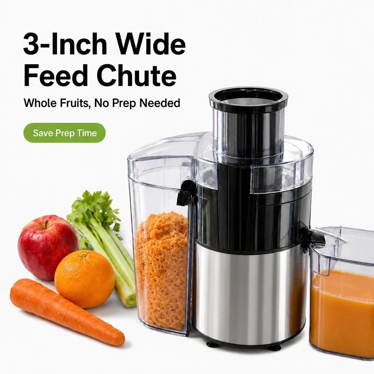 Centrifugal Juicer With Wide Feed Chute And Automatic Pulp Ejection
