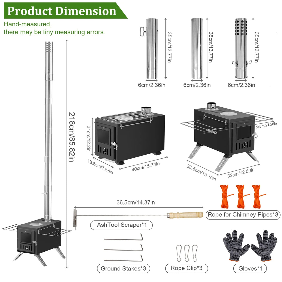 Portable Stainless Steel Wood Burning Stove With Chimney Pipes