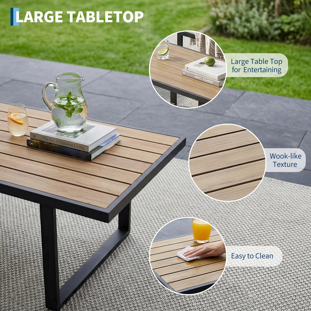 HobbyLane Modern 4-Piece Metal Patio Sofa Set With Coffee Table And Thick Cushions