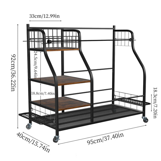 Multifunctional Three-Tier Rolling Metal Golf Bag Storage Rack With Wheels
