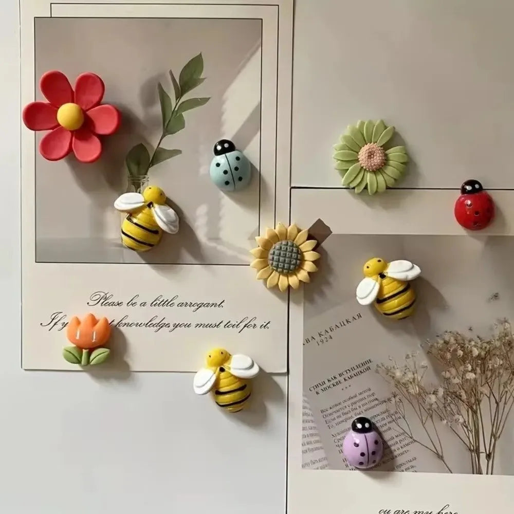 Ten Piece Resin Floral Fridge Magnets For Kitchen Decor