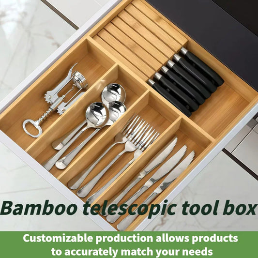 Adjustable Bamboo Cutlery Drawer Organizer For Kitchen Utensils Storage Tray