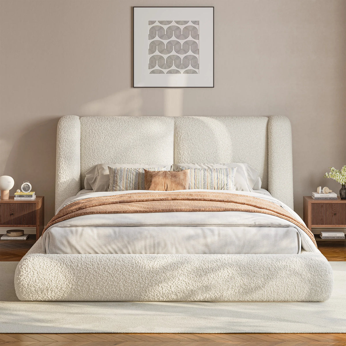 EnHomee Cloud Bed Frame With Thick Headboard And Soft Rounded Corners