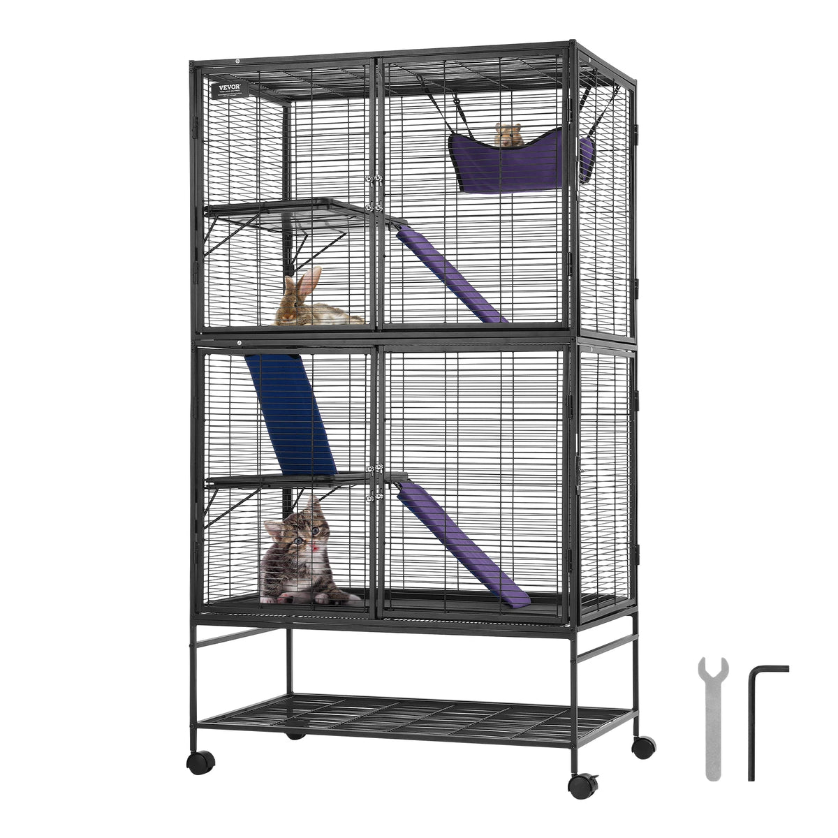 SucceBuy Rolling Metal Small Animal Cage With Four Tier Design