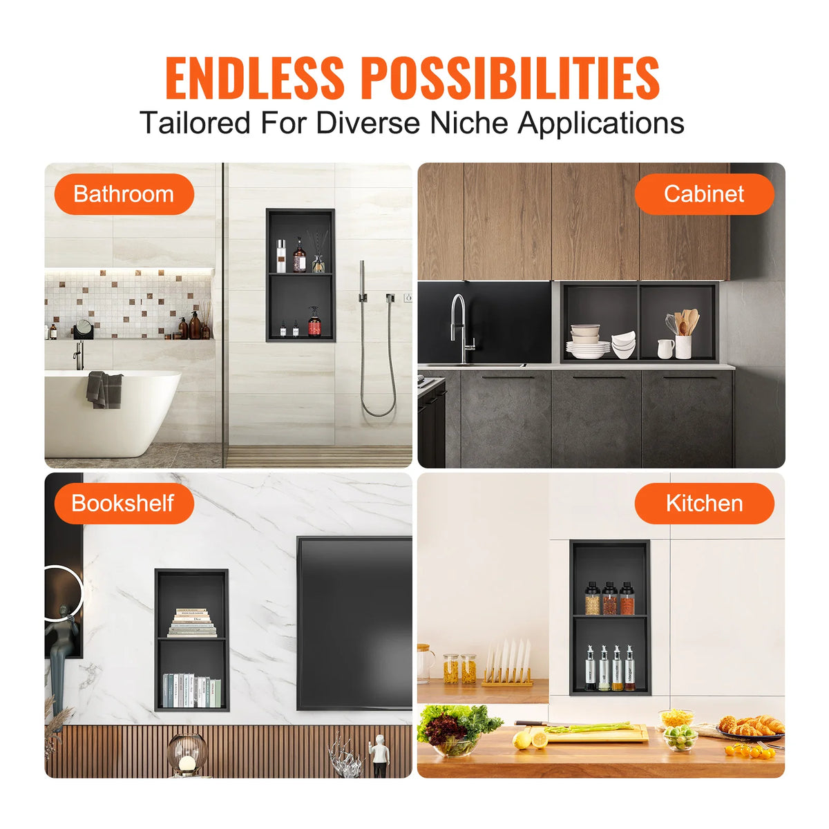 SucceBuy No Tile Shower Niche Recessed Double Shelf 304 Stainless Steel Wall Insert Soap Storage Bathroom