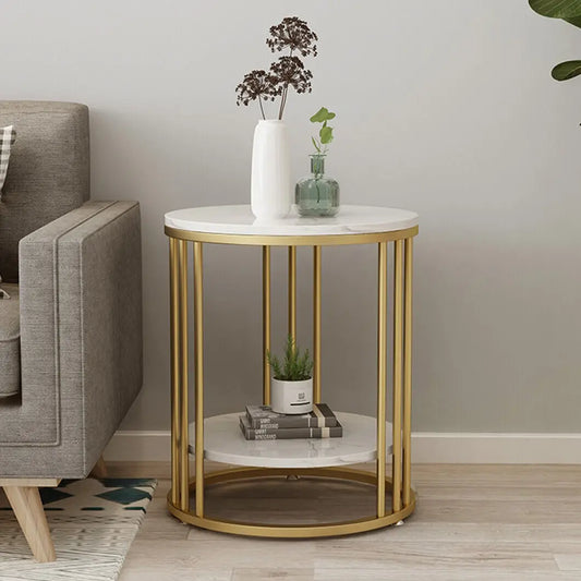Wisfor Modern Morocco Round Marble Side Table With Storage Shelf