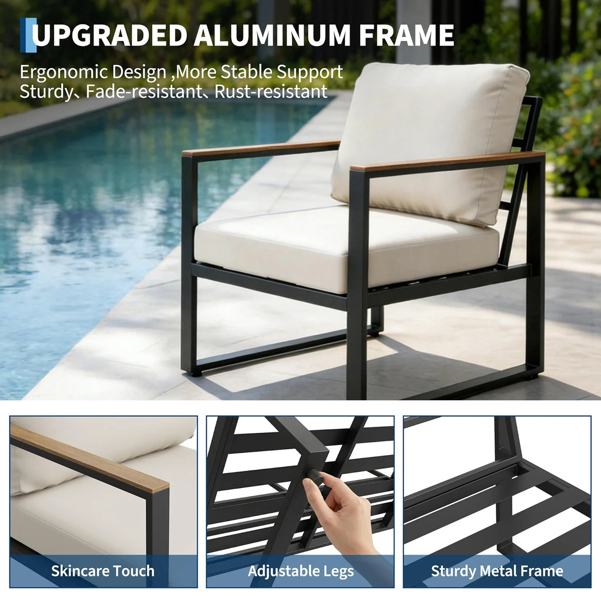 HobbyLane Modern 4-Piece Metal Patio Sofa Set With Coffee Table And Thick Cushions