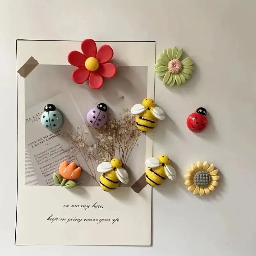 Ten Piece Resin Floral Fridge Magnets For Kitchen Decor