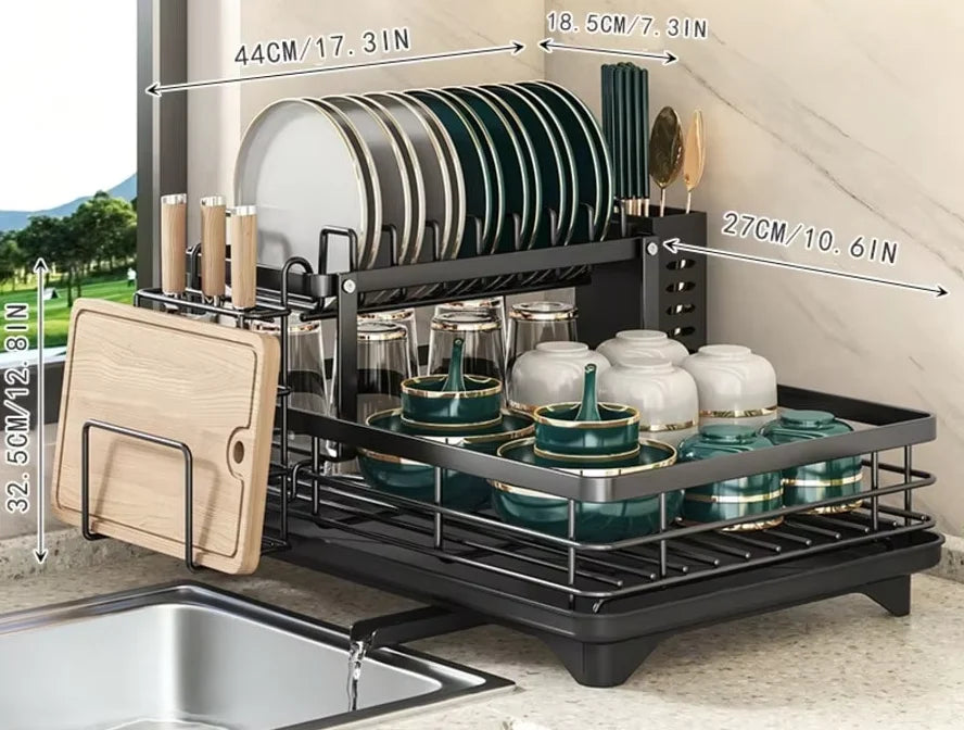 Double Layer Metal Cutlery Rack With Knife And Utensil Holders