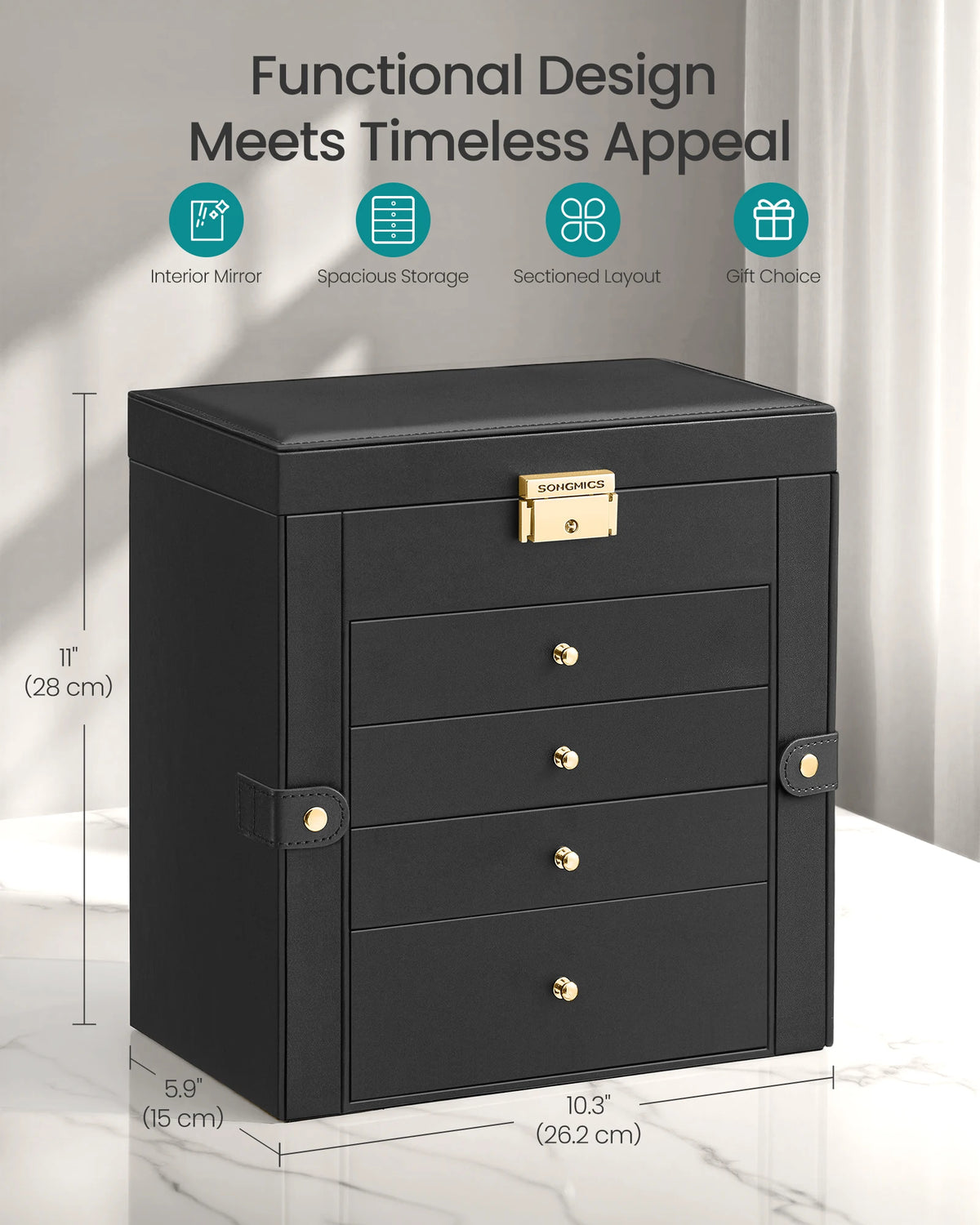 Songmics 5 Layer Jewelry Box Organizer With Drawers Mirror And Lock