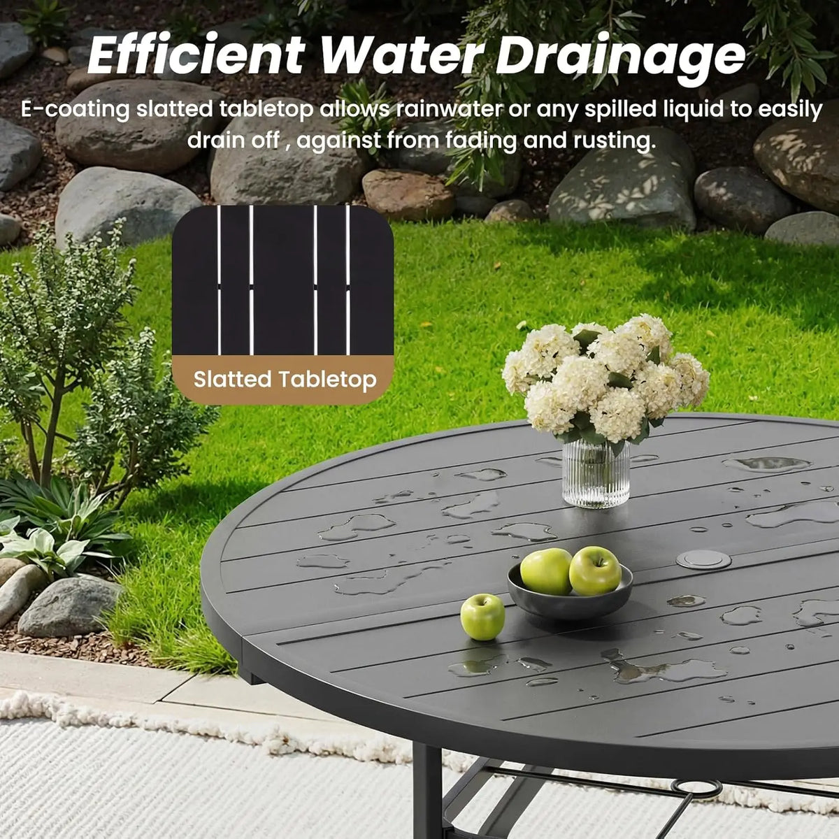 FARINI 41 Inch Round Metal Outdoor Patio Dining Table