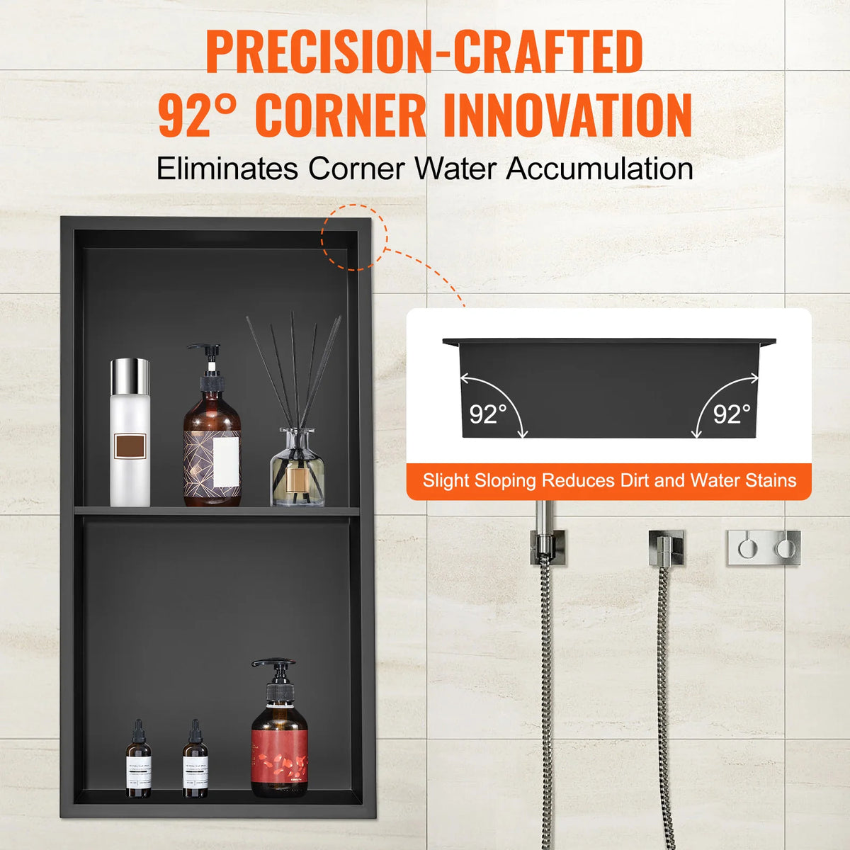 SucceBuy No Tile Shower Niche Recessed Double Shelf 304 Stainless Steel Wall Insert Soap Storage Bathroom