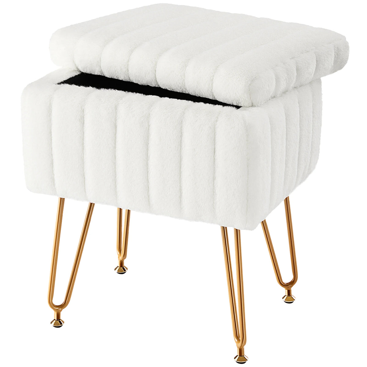 Jhk Faux Fur Modern Padded Ottoman With Four Metal Legs