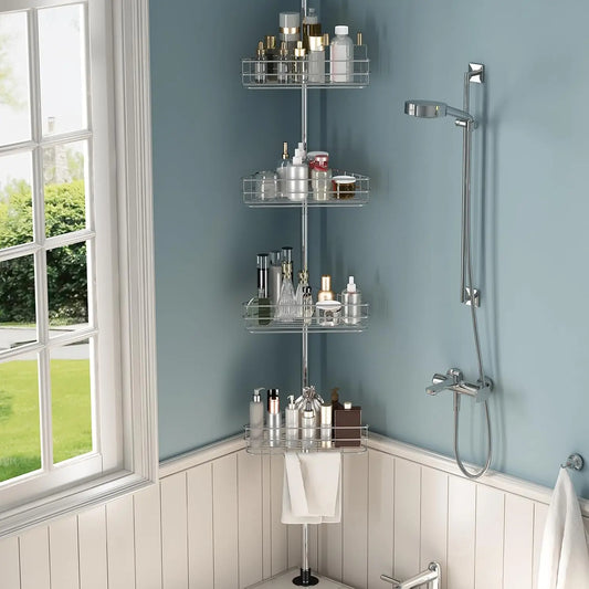Four Tier Corner Shower Rack Adjustable Rust Proof Tension Pole