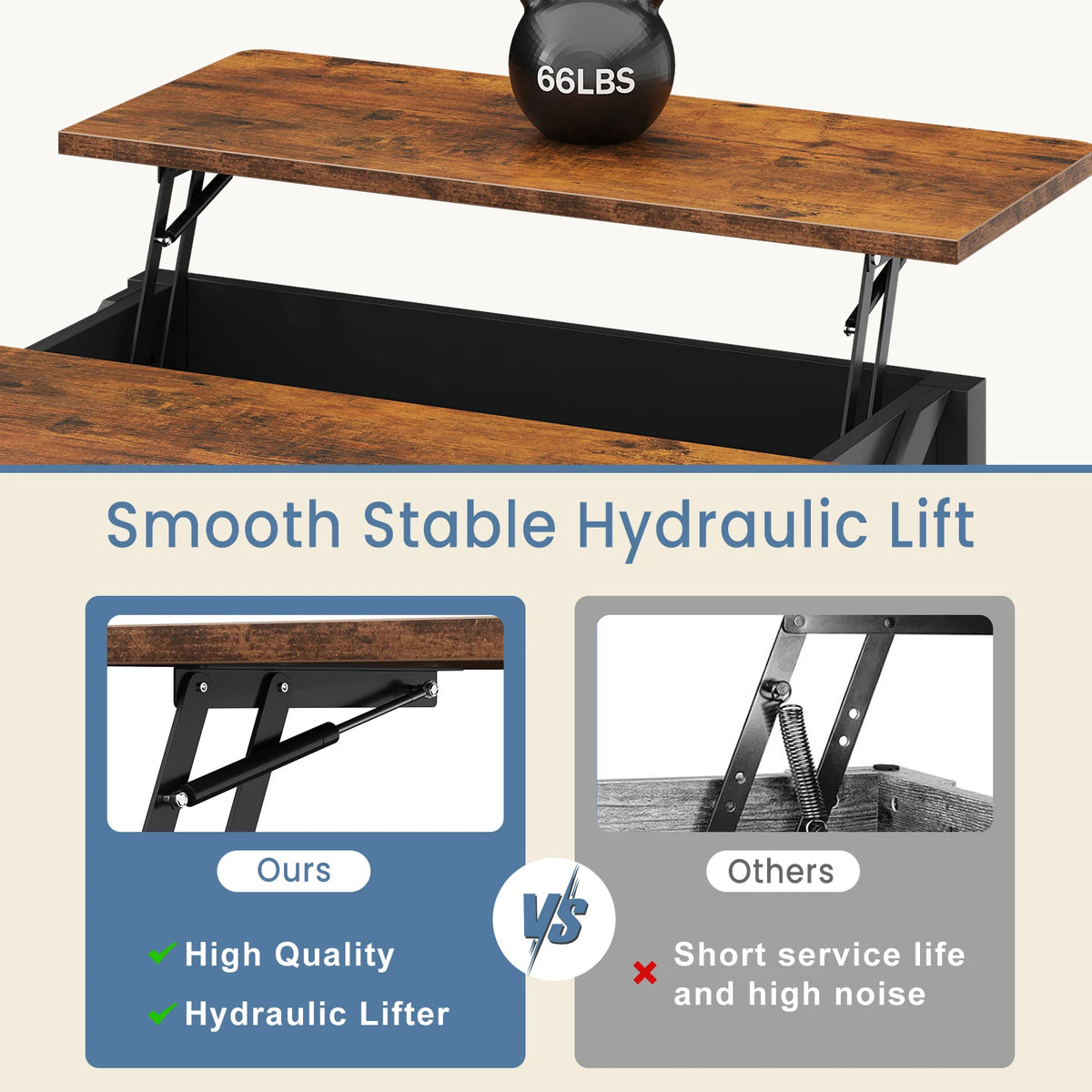 MCQ Wood Lift Top Square Coffee Table With Storage Shelf