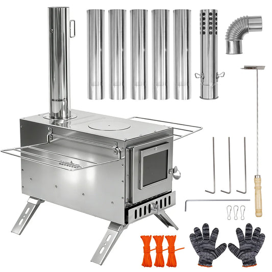UNHO Stainless Steel Portable Wood Burning Stove With Chimney