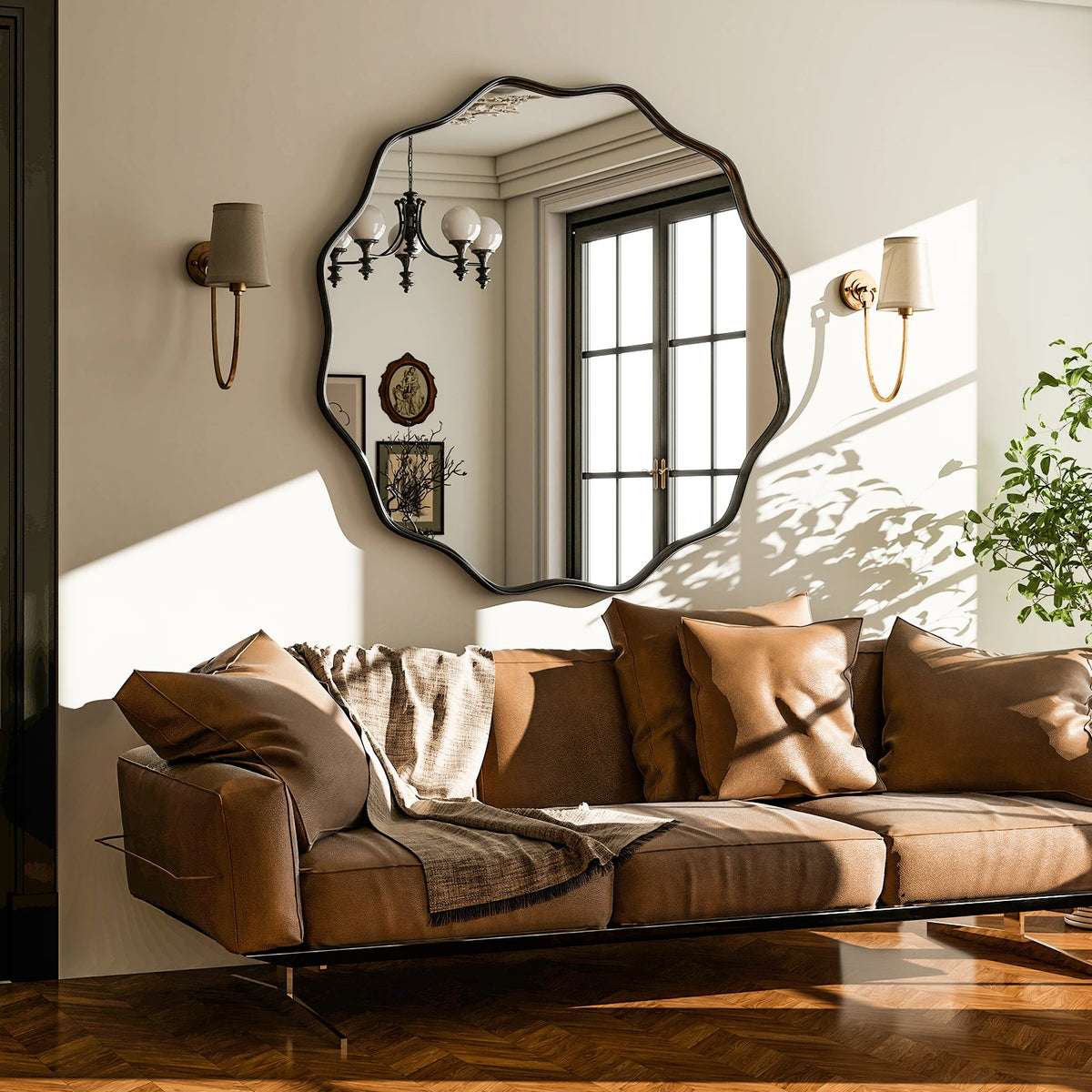 Beautypeak Wavy Round Decorative Wall Mirror With Glass Frame
