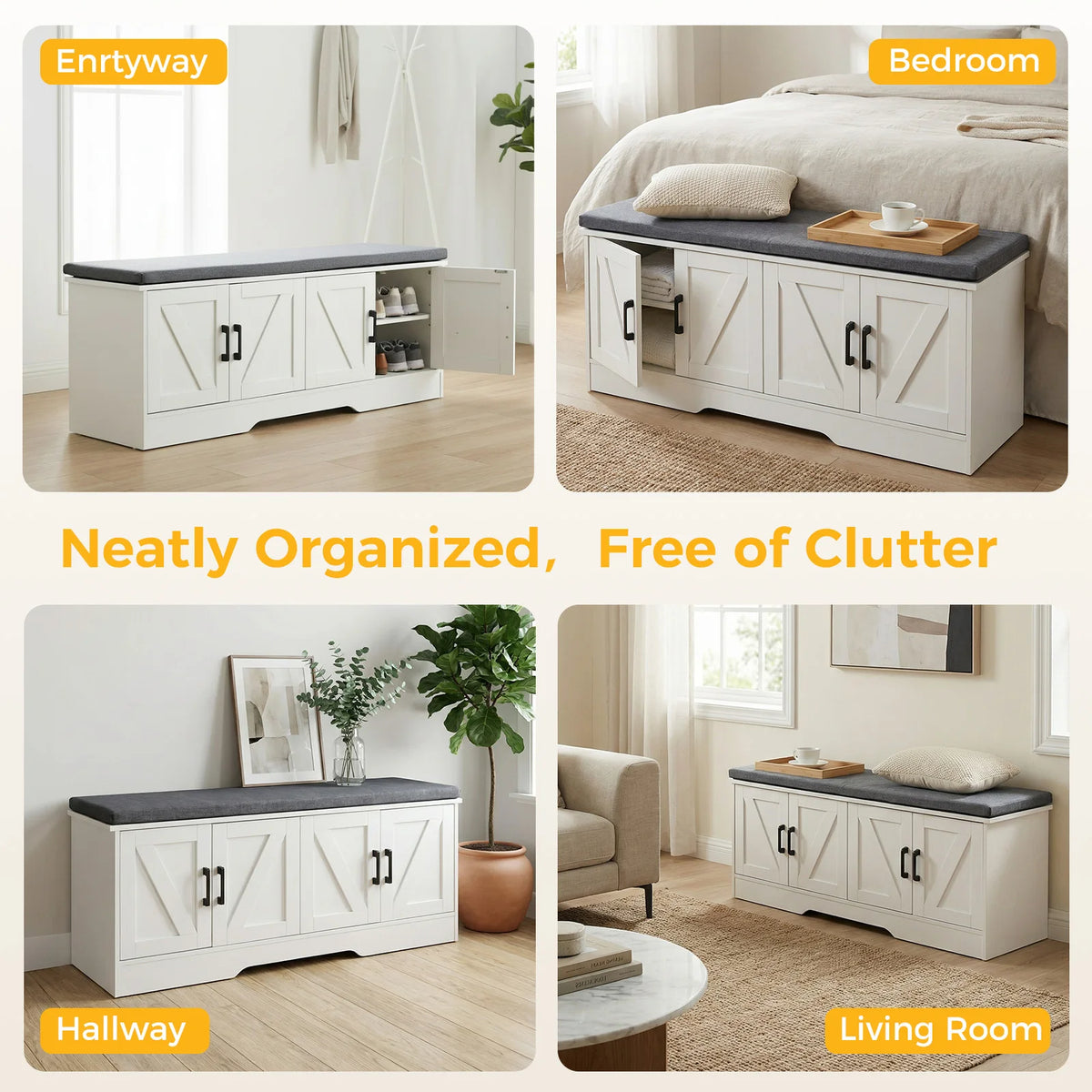 JHK Storage Bench Shoe Organizer With Padded Seat