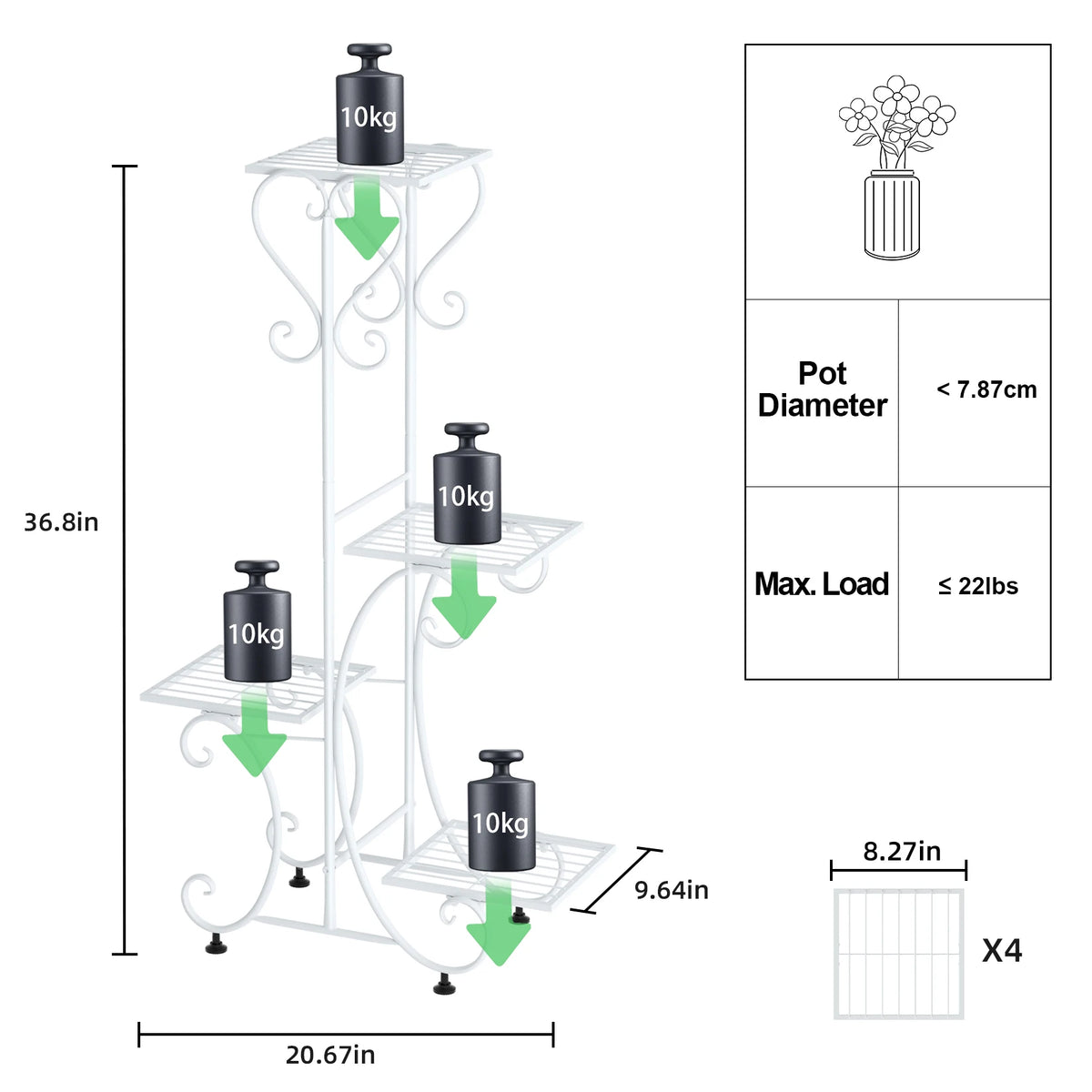 4 Tier Metal Plant Stand for Indoor Outdoor Flower Pot Display Rack