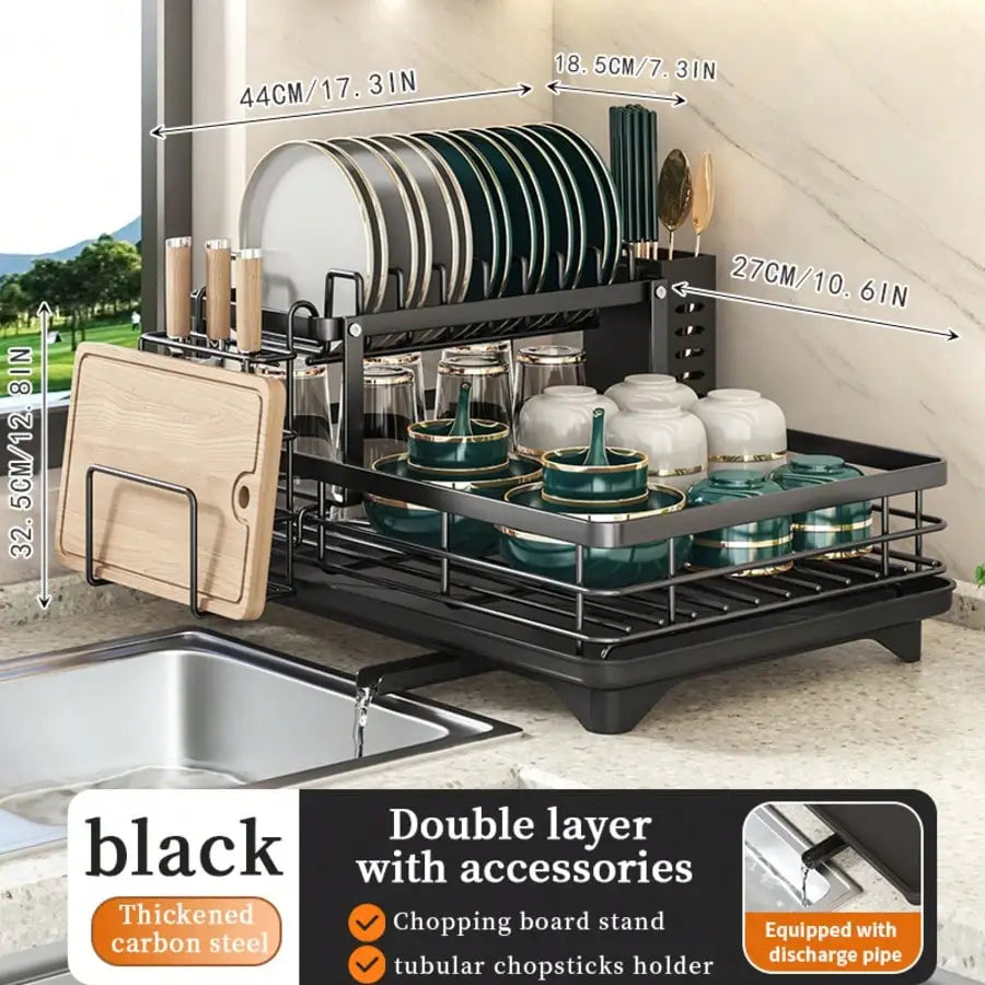 Double Layer Metal Cutlery Rack With Knife And Utensil Holders