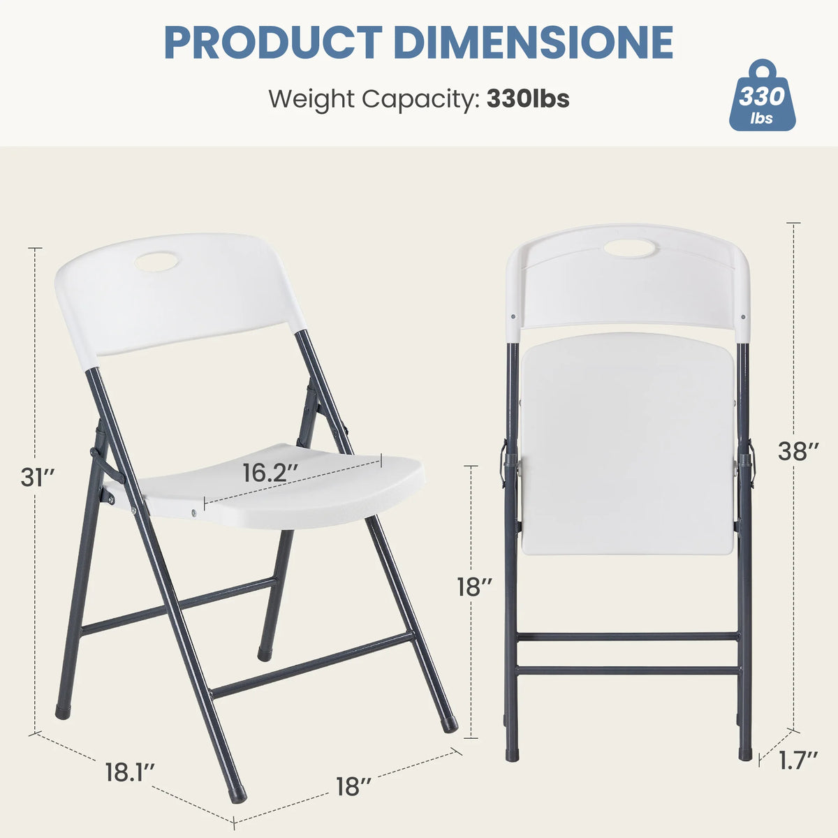 JHK Stackable Folding Chairs Ergonomic Heavy Duty Plastic And Metal For Home Dining