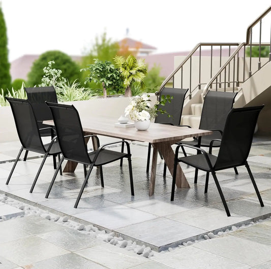 AuAg 6 Pack Black Outdoor Stack Chairs With Teslin Fabric