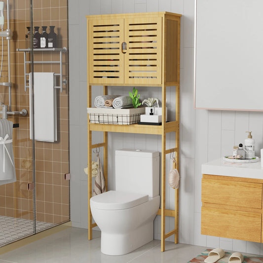Freestanding Bamboo Bathroom Cabinet Over The Toilet With Adjustable Shelves