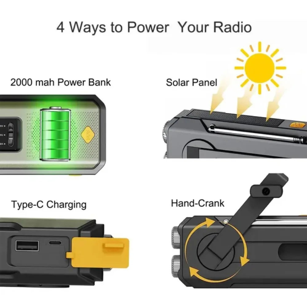Stonego Solar Hand Crank Emergency Radio With Power Bank