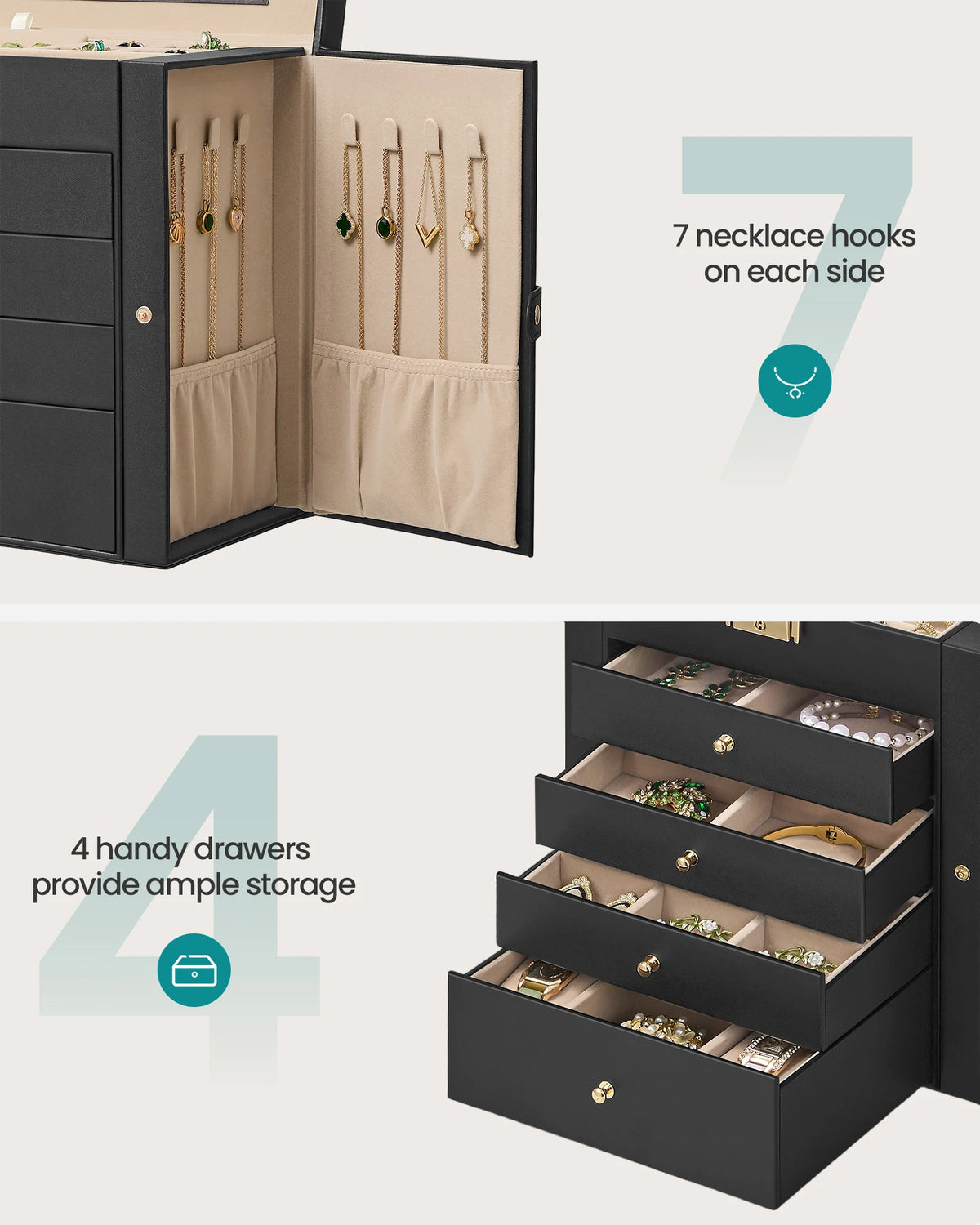 Songmics 5 Layer Jewelry Box Organizer With Drawers Mirror And Lock