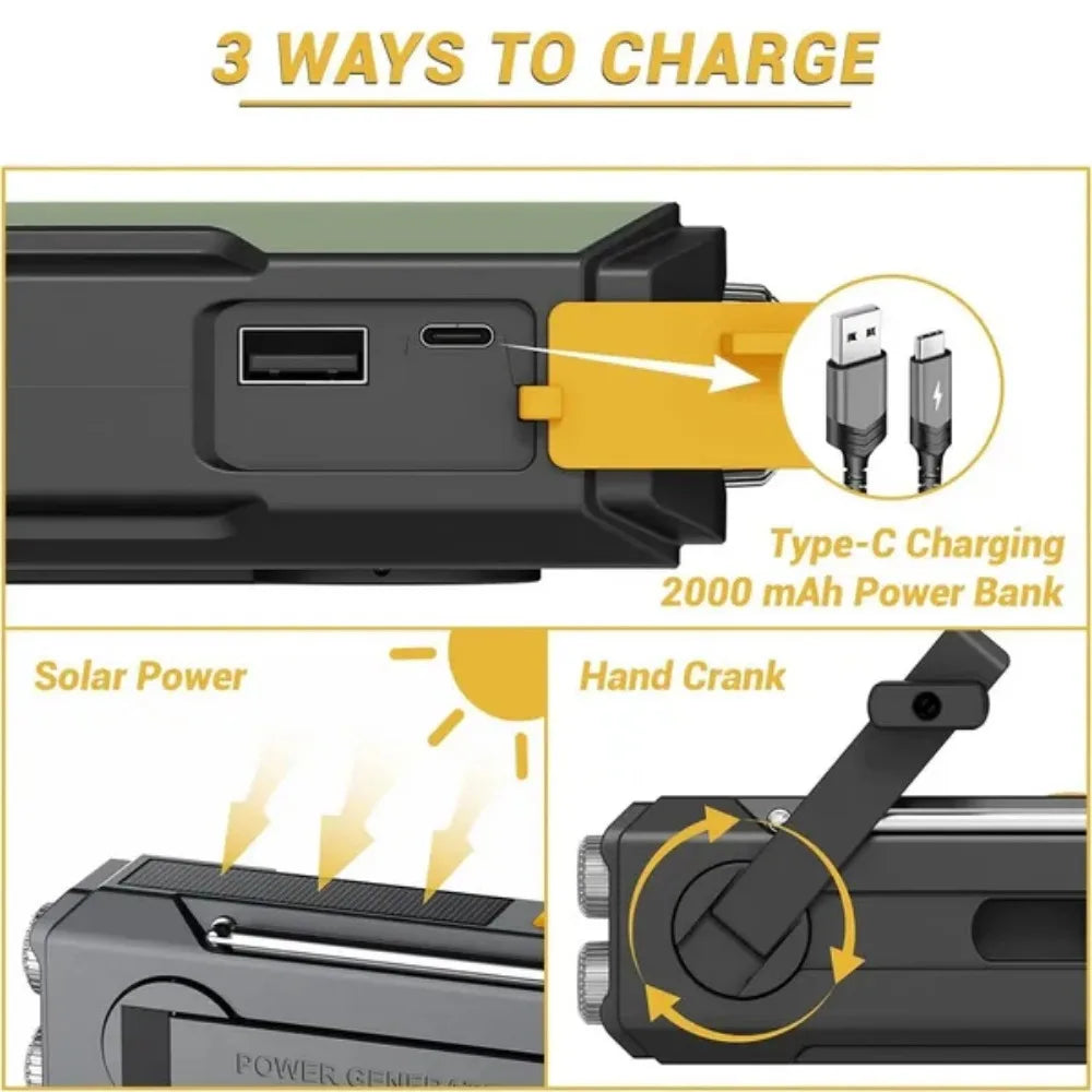 Stonego Solar Hand Crank Emergency Radio With Power Bank